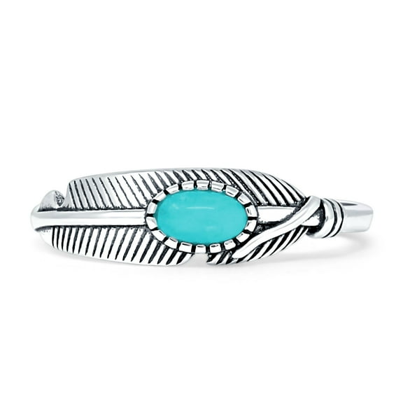Feather Oval Oxidized Ring Turquoise 925 Sterling Silver Size 4