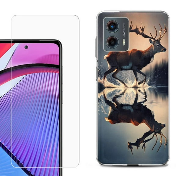 OneToughShield ® Compatible with Motorola Moto G 5G 2023, Shockproof Phone Case, with Tempered Glass Screen Protector - Deer Running