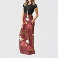 thumbnail image 7 of Wycnly Summer Dresses for Women Vintage Empire Waist Pleated Swing A Line Long Dresses with Pocket 2024 Short Sleeve Round Neck Floral Print Maxi Formal Dress Wine XXL, 7 of 7