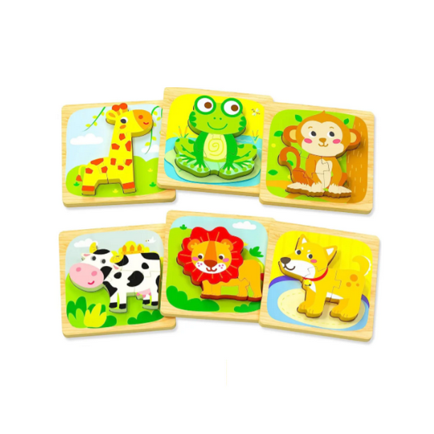 Rompecabezas De Madera Para Niños Pequeños animales 6 piezas Malubero Multicolor