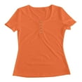 thumbnail image 6 of Tittly T Shirts for Women Going Out Tops New Women's Square Collar Up T Shirt Tshirts Shirts Basic Tees Orange S, 6 of 6