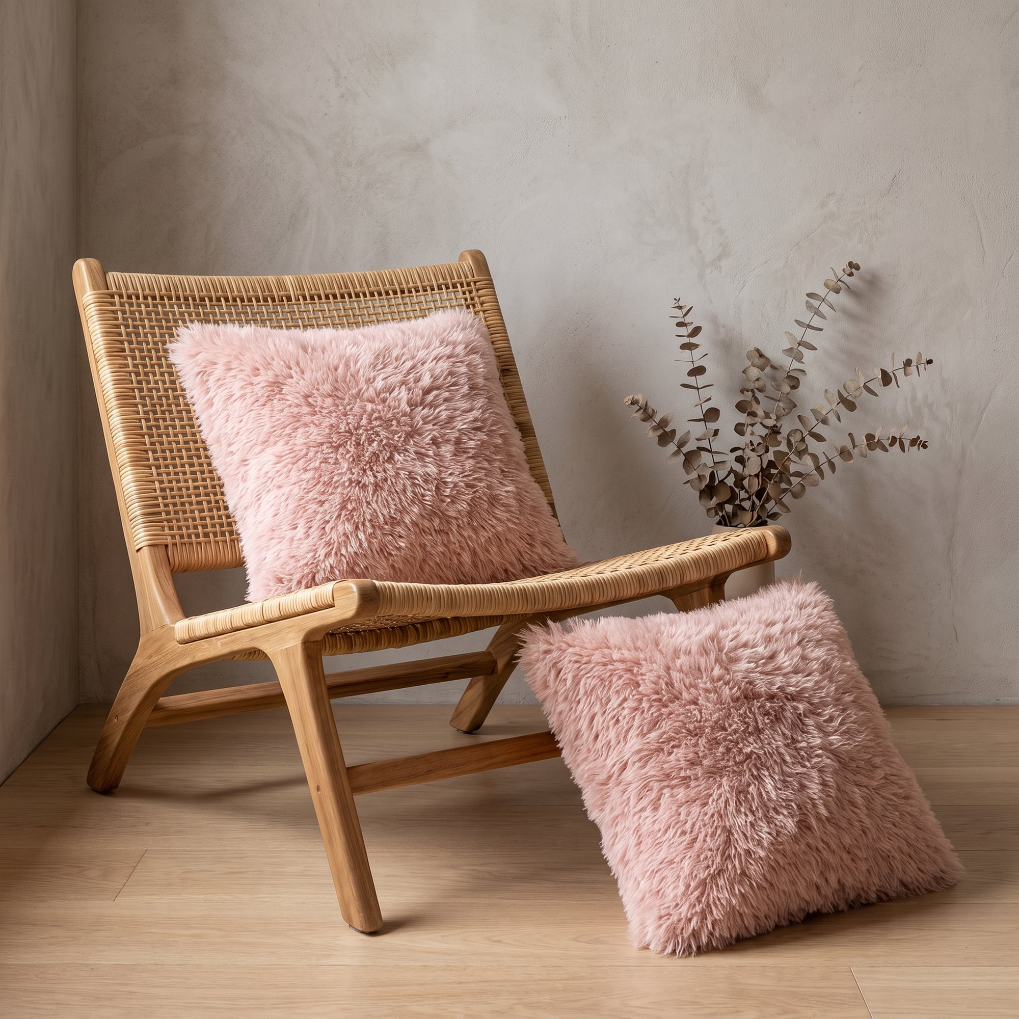 Unique Bargains Durable 1 Pc Curly Faux Fur Throw Pillow Cover Solid Case Pink 18"x18"