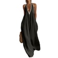 thumbnail image 2 of Womens Boho Halter Jumpsuit Lace Trim Deep V Neck Sleeveless Backless Summer Flowy Beach Casual Wide Leg Long Jumpsuit L, 2 of 5