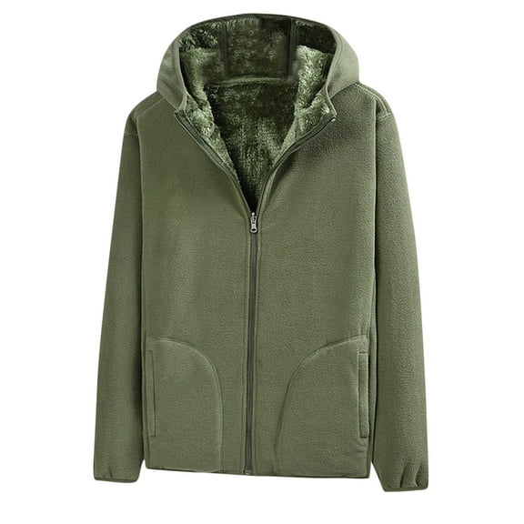 Mens Polar Fleece Hoodies Full Zip Outdoor Winter Soft Hooded Coat with Pocket Fuzzy Sherpa Warm Hoodies Jackets (Army Green M)