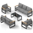 thumbnail image 5 of Aluminum Outdoor Patio Furniture Set with Height-adjustable Footrest for Lawn Porches Patio, 7-Seats All-weather Patio Sofa Sets with Coffee Table, Modern Outdoor Patio Conversation set, Grey, 5 of 9