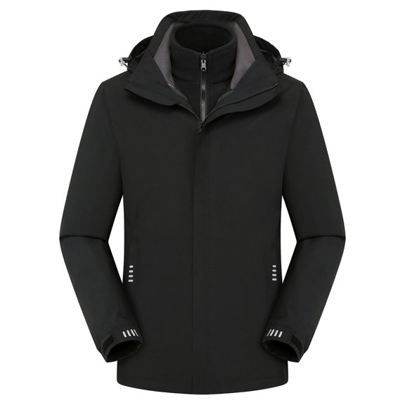YUGYXL Womens Ski Jackets Casual Thermal 3-in-1 Hood Windbreaker Winter Plus Size Detachable Outerwear Snow Outdoor Windproof Coats Black,XL
