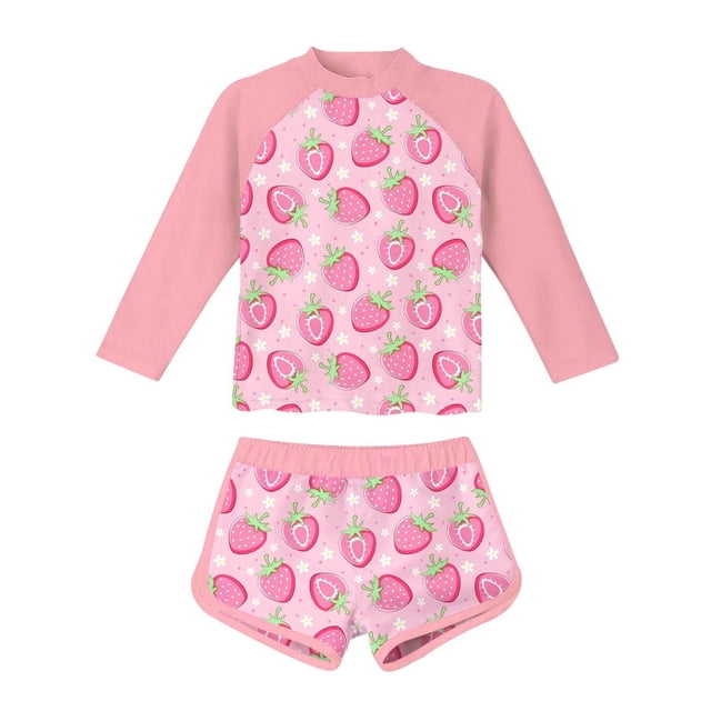 Luvoko Maillot de Bain 2 Pcs pour Filles, Maillot de Bain à Manches Longues, Shorts Volley pour Filles, Bas de Maillot de Bain TP, Maillot de Bain Modeste (Rose, 10-11 Ans)