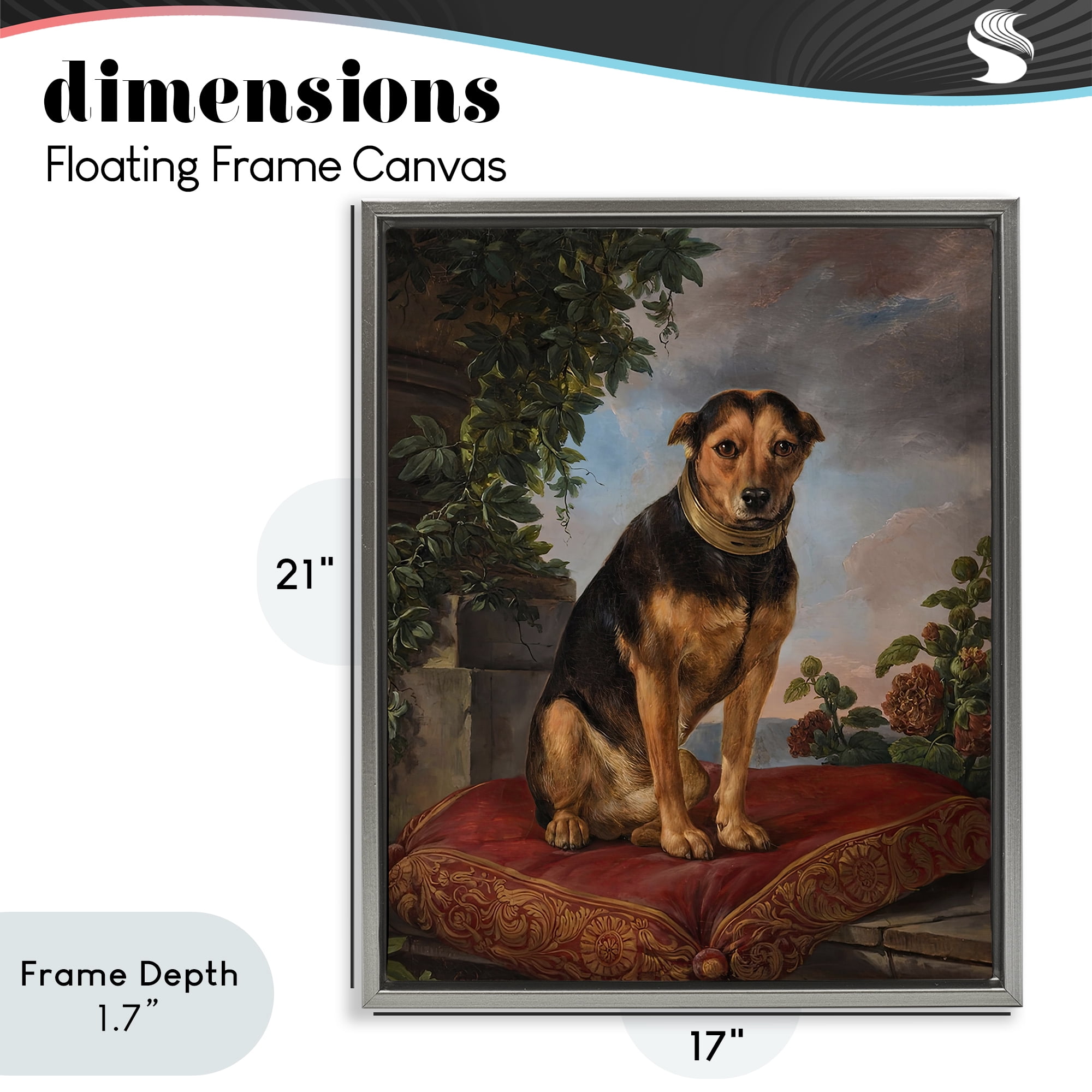 Stupell Industries Historical Dog on Cushion Gray Framed Floater Canvas Wall Art, design by Lil' Rue
