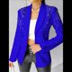 thumbnail image 5 of Blazer de Negocios para Mujer, Chaqueta de Traje de Larga con Abertura Frontal, Abrigo con Botones de Diamantes de Imitación, Ropa de Oficina Azul S, 5 of 7