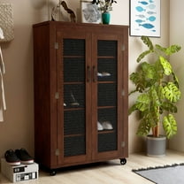24/7 Shop At Home Dawn Industrial 5 Tier Shoe Cabinet in Wood Vintage Walnut Finish
