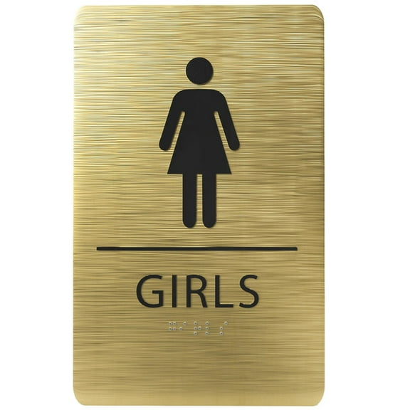 ADA CENTRAL SIGNS - 6"X9" Girls Restroom Sign - ADA Compliant Tactile Graphics Grade 2 Braille Text Plastic Wall Signs - Bathroom Door Placard Double Sided Tape Rest Room Sign for Business Apartment