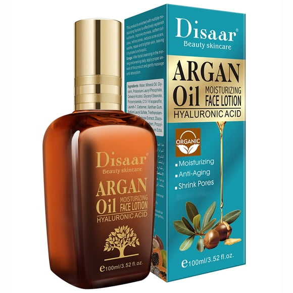DISAAR Beauty Aceite de argán Loción facial hidratante Ácido hialurónico Antienvejecimiento Reduce los poros 100 ml/3.52fl.oz