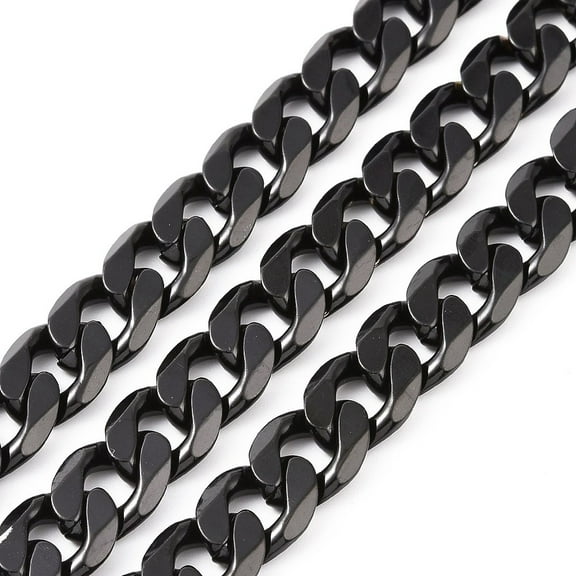 304 Stainless Steel Cuban Link Chains Twisted Chains Unwelded Electrophoresis Black 10mm Links: 13.5x10x3mm