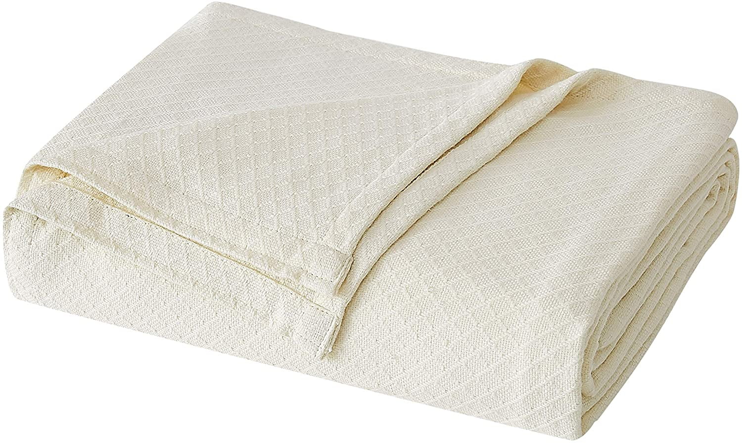 Charisma Deluxe 100 Percent Cotton High Standards Woven Cotton Blanket, Full/Queen, Ivory