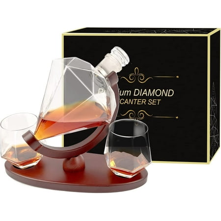 

Whiskey Decanter Whiskey Wine Glasses set of 2 with Liquor Carafe 850ML Whisky Glass Decanter with Wooden Tray Stand Birthday Christmas Thanksgiving Gift for Father Men