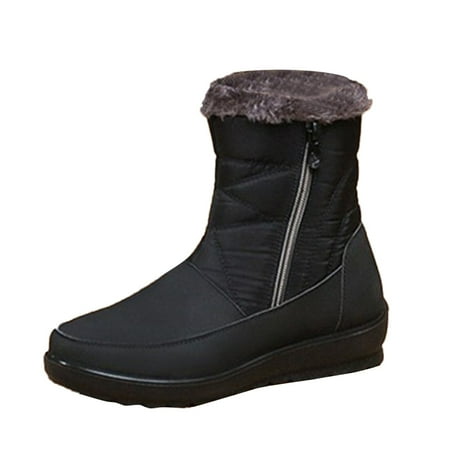 

SEMIMAY Boots Women s High Top Snow Warm Color Shoes Solid Comfortable Side Zipper Women s Boots Black