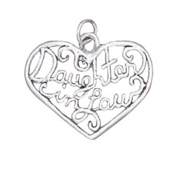Sterling Silver 16" .8mm Box Chain "DAUGHTER In LAW" Open Filigree Heart Pendant Necklace