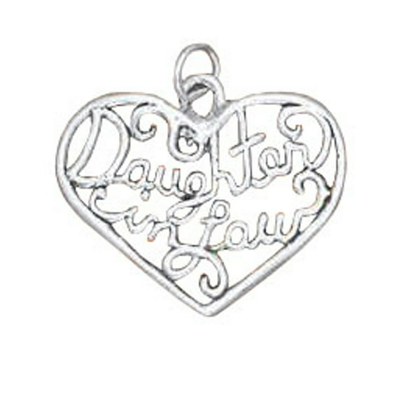 Sterling Silver 20" .8mm Box Chain "DAUGHTER In LAW" Open Filigree Heart Pendant Necklace