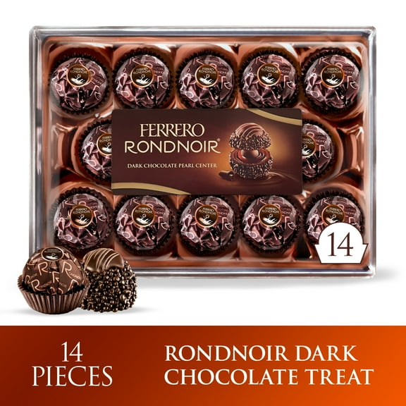 Ferrero Rondnoir Dark Chocolate Gift Box, 8 Count Individually Wrapped Chocolate, 14 Pieces in Box, 4.8 oz
