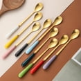 thumbnail image 4 of Under $5 Long Handle Iced Tea Spoon Stainless Steel Long Handle Dessert Spoons Ceramic Handle Coffee Spoon Ice Cream Spoons Cocktail Stirring Spoons, 1 Pack, White, 4 of 9