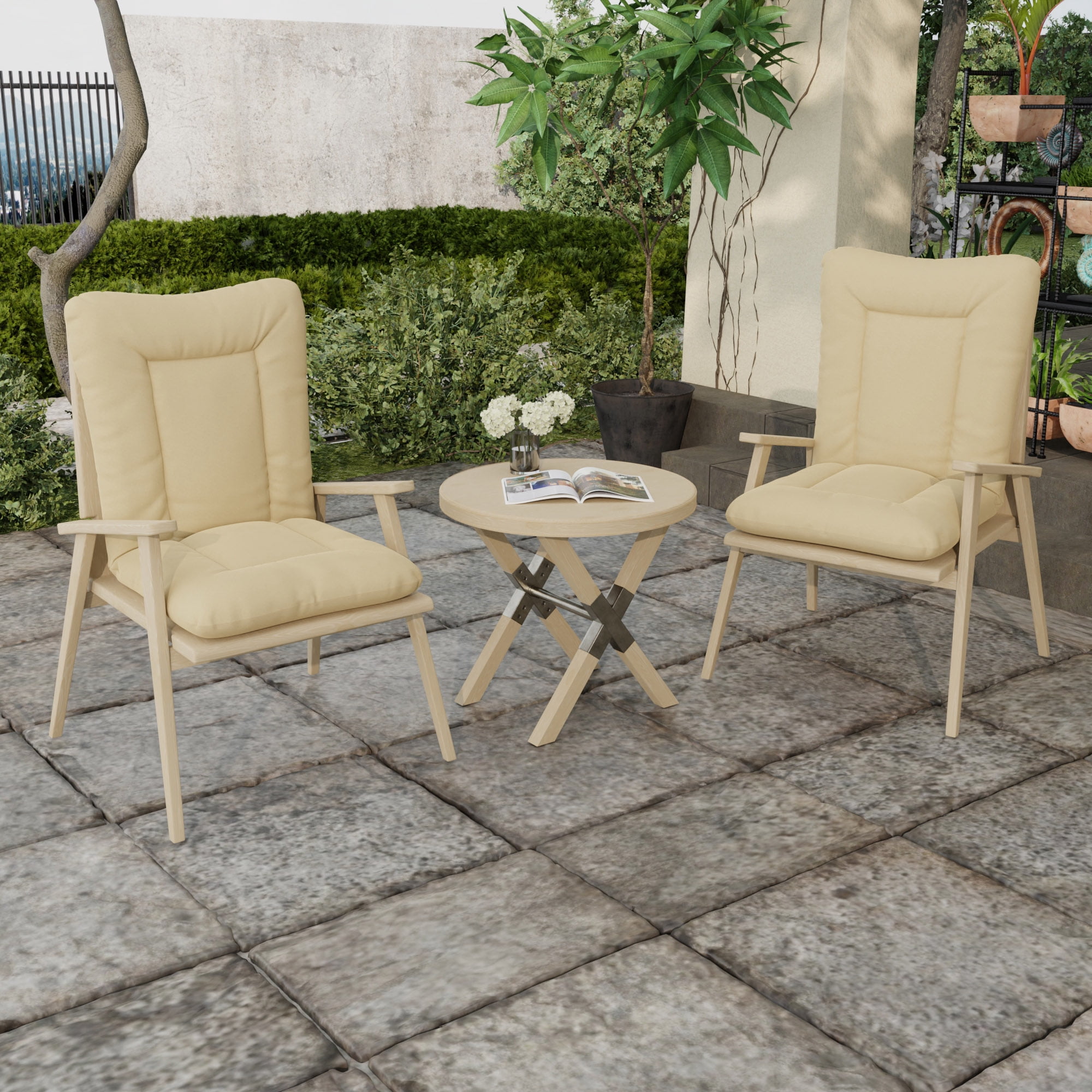Jordan Manufacturing 38" x 21" McHusk Birch Beige Crosshatch Rectangular Outdoor Wrought Iron Chair Cushion with Ties and Hanger Loop
