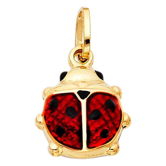 14k Yellow Gold Ladybird Ladybug Enamel Pendant Vibrant Colorful Charm Jewelry Female Unisex