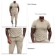 thumbnail image 5 of Traje de ocio para hombre, cuello vuelto, cintura con cremallera, Color puro, manga corta, pantalones largos, chándal, color caqui, 3XL, 5 of 6