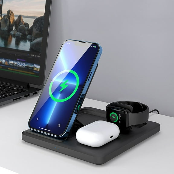 AZXY Charging Station,Charging Station for Multiple Devices,Wireless Charging Station,Watch Phone Charger Station Compatible for Apple Android,Desk Adjustable Magnetic Fast Charger Stand 3 in 1