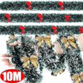 thumbnail image 2 of Guirnalda de cintas navideñas, guirnalda de espumillón verde escarchado, serpentinas de pino con lazos, guirnalda colgante para árbol de Navidad, decoraciones para fiestas, 2 of 5