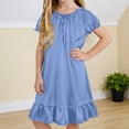 thumbnail image 6 of THDHVS Girls Summer Dress,Girls Solid Puff Short Sleeve Ruffle Hem Dress Round Neck Casual Sleepwear Summer,Dresses for Girls 4-5 Years, 6 of 10