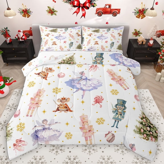 Homewish Dance Ballet Girl Bedding Comforter Set 2pcs for Child Kids Teens,Cartoon Nutcracker Twin Comforter Sets Microfiber,Merry Christmas Xmas Breathable Bedding Set,Super Cozy Room Decor