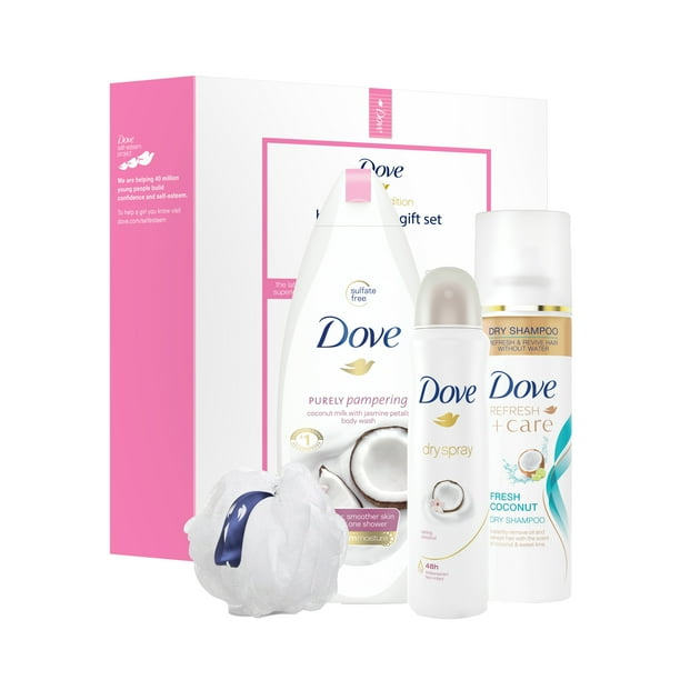 Dove 4Pc Beauty Lover Gift Set Coconut & Jasmine with BONUS Pouf (Body