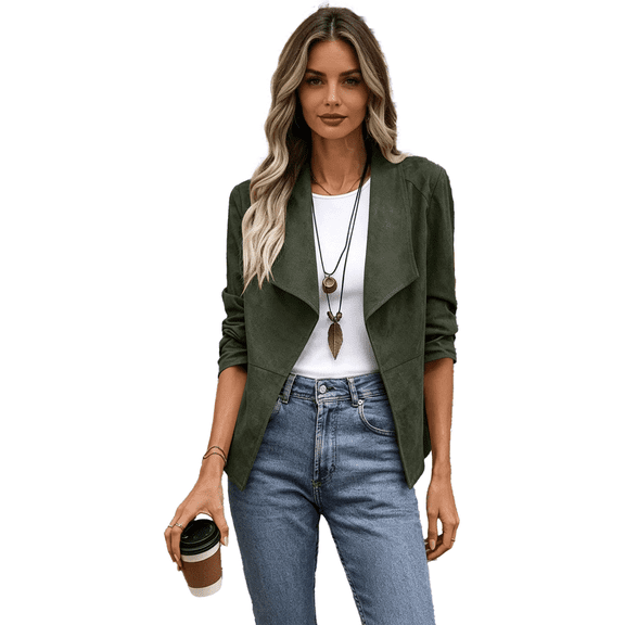 Vixolx Womens Cropped Faux Suede Jacket Drape Lapel Open Front Long Sleeve Lined Casual Fall Winter Outerwear