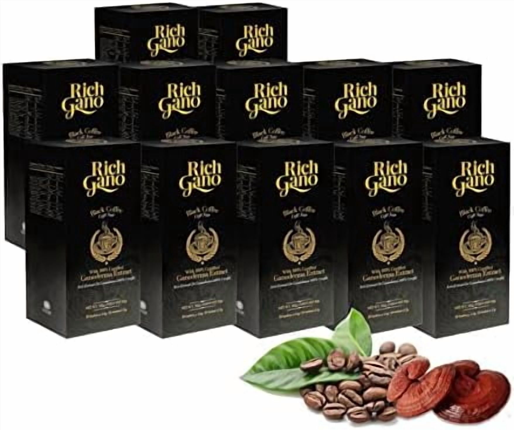 Rich Gano Reishi Mushroom Coffee – (10 Boxes of 30 Sachets) Black Coffee with Ganoderma Extract – All Natural Vegan Friendly Instant Coffee Packets – Zero Jitters Immune Support Ganoderma Coffee