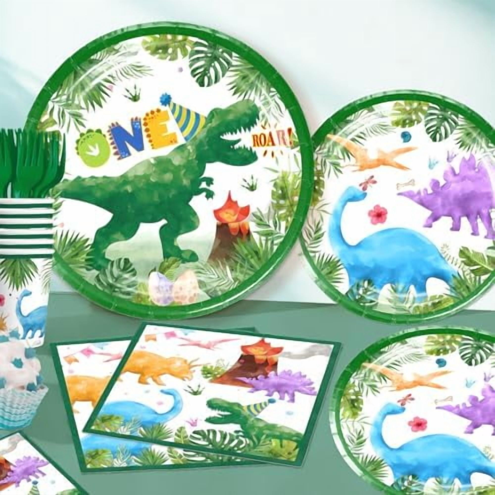 242Pcs One a Saurus Birthday Decorations Serves 20 Guests, One-stop Dinosaur 1st Party Pack with Plates, Party Hat, Backdrop, Tablecloth, Balloon Arch for 1st Birthday Decorations Boy