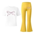 thumbnail image 5 of Girls Casual Outfit With Bow Print Flared Pants Two Piece Sets Clothes, 5 of 5