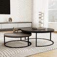 thumbnail image 4 of NessCarsti Modern Round Coffee Table Set, Black Metal Legs, Grey Finish, 31.5/23.7", 4 of 6