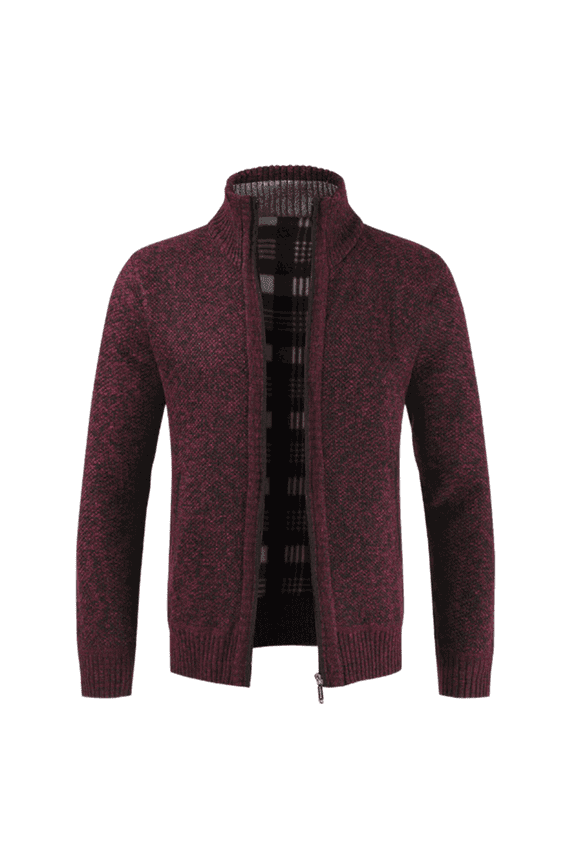 Men's Long Sleeve Cardigan Sweater Knitted Thick Warm Fleece Lined Slim Fit Sweater Soft Cable Knit Zip Up Winter Knitwear with Pocket Business Casual Work Burgundy 44