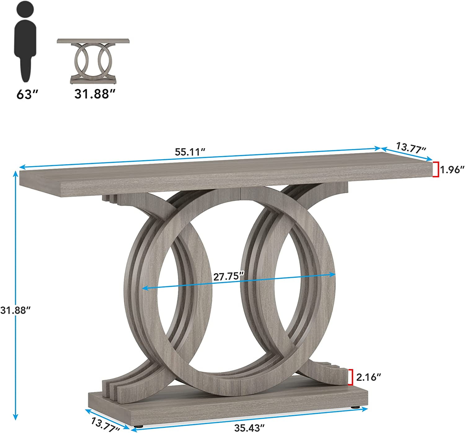 Tribesigns 55" Console Table with Geometric Base, Wooden Entryway hallway Table, Vintage Sofa Table for living Room, Gray