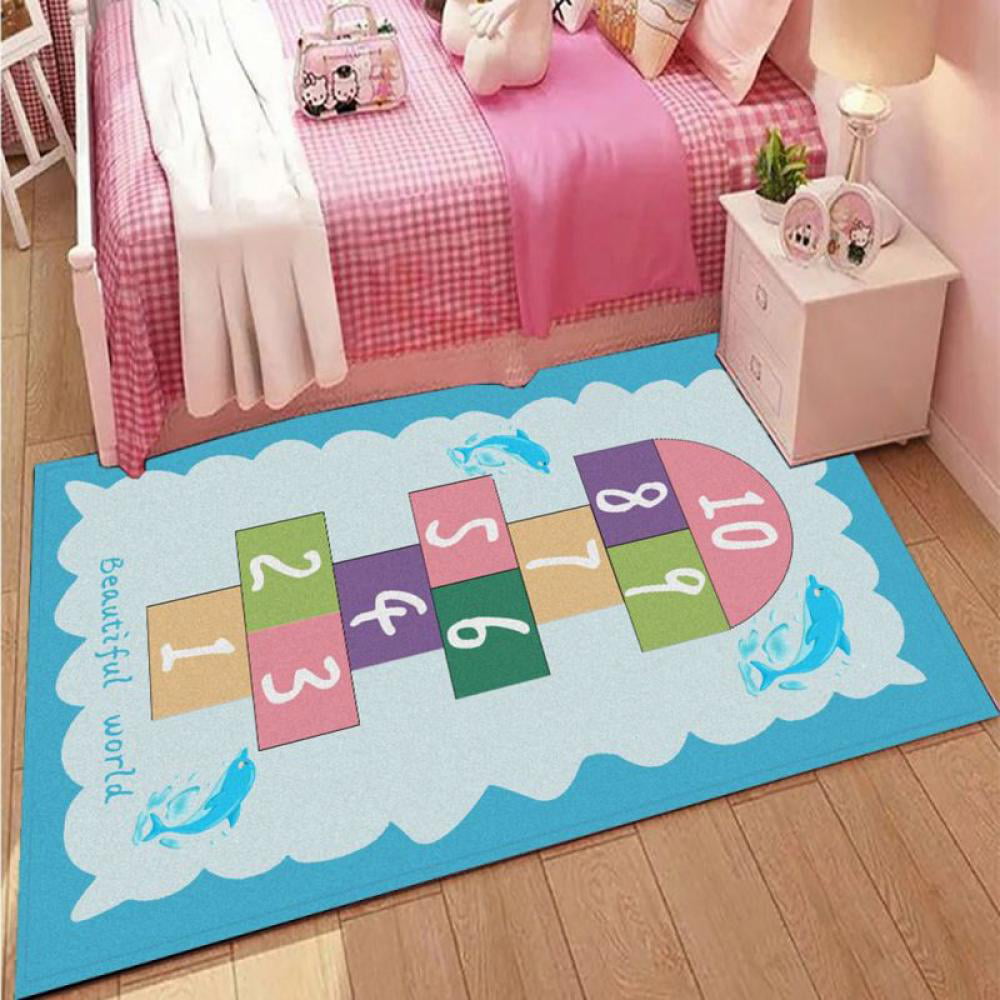 Hopscotch Kids Carpet Bedroom Pink Kids Rug Figures Print Children'S Area Rugs @ 