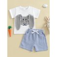 thumbnail image 3 of Baby Toddler Boy Shorts Outfits Set 3 6 12 18 24 Months 2T 3T Bunny Embroidery Short Sleeve T-shirt Striped Shorts 2 Pcs Easter Outfit, 3 of 9