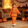 thumbnail image 4 of Glisme Halloween Toddler Boys Outfit Set Pumpkin Face Graphic Long Sleeve Hooded Hoodies With Pants Set Boys Autumn Daily Breathable Outfit Size 4-5 Years Orange, 4 of 4