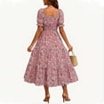 thumbnail image 6 of NTACZA Women Dresses Tiered Hem Casual Sundress Daisy Floral Maxi Ruched Waist A-Line Square Neckline Short Sleeve Beach Size XL, 6 of 6