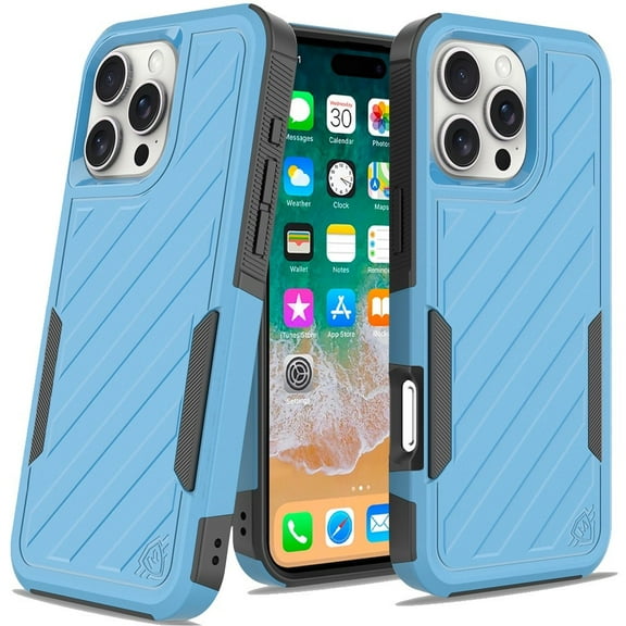 For iPhone 16 Pro Max 6.9 inch METKASE Noble lined shockproof dual layer hybrid in Slide-Out Package - Sky Blue/Black