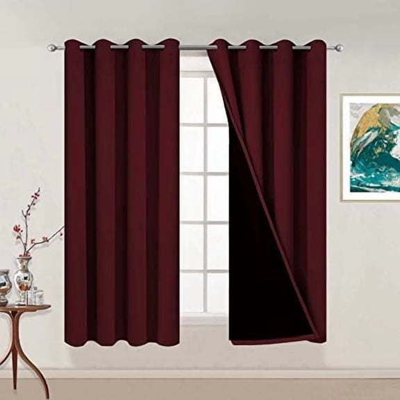 Thermal Insulated 100% Blackout Curtains for Bedroom, Heat Blocking Drapes for Living Room(52Wx54L, Burgundy Red, 2 Panels)