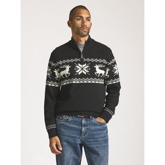 Chaps Men’s and Big Men’s Holiday Fair Isle Quarter Zip Sweater, Sizes S-2XL