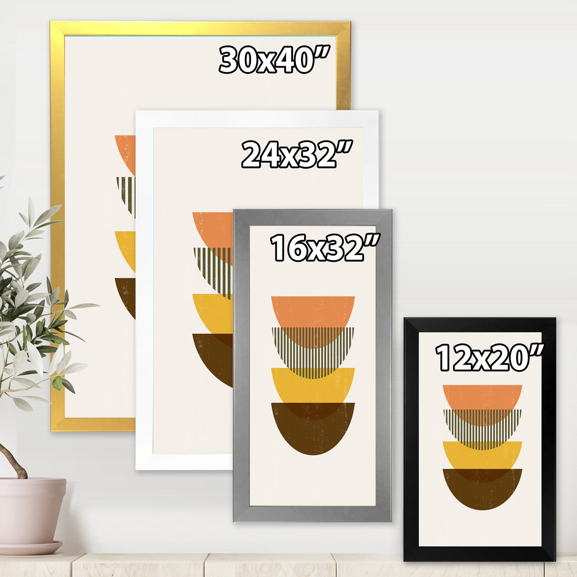 Designart 'Half Moons In Earth Tones Abstract Geometric Art' Modern Framed Art Print