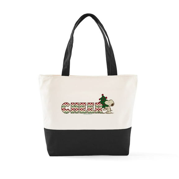 CafePress - Snoopy Cheer - Two Tone, 100% Cotton, Zipper Tote Bag