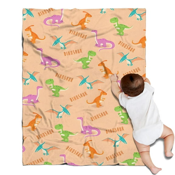 Orange Dinosaurs Text Pattern Blanket,Comfortable Soft Lamb Wool Throw Blanket,All Season,Warm Lightweight Blankets for Sofa Bed Couch Living Room Chair,30"x40"