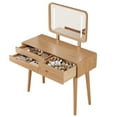 thumbnail image 3 of Solid Wood Vanity Desk with Lighted Mirror, Makeup Vanity Table with 3 Drawers & 3 Lighting Modes, Dressing Table for Bedroom, Apartment, Checkroom, 36in, Natural, 3 of 10